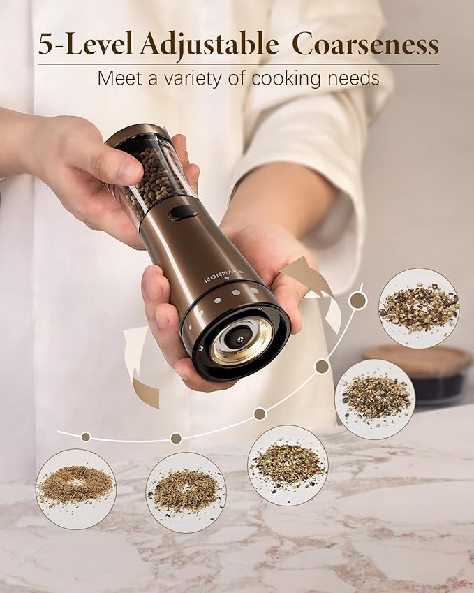 Electric Salt and Pepper Grinder Set Rechargeable, Electric Pepper Grinder with Adjustable Coarseness, 4.5oz Large Capacity, 1.8" Wide-Mouth & Storage Base, One-Hand Operation Kitchen Gadgets