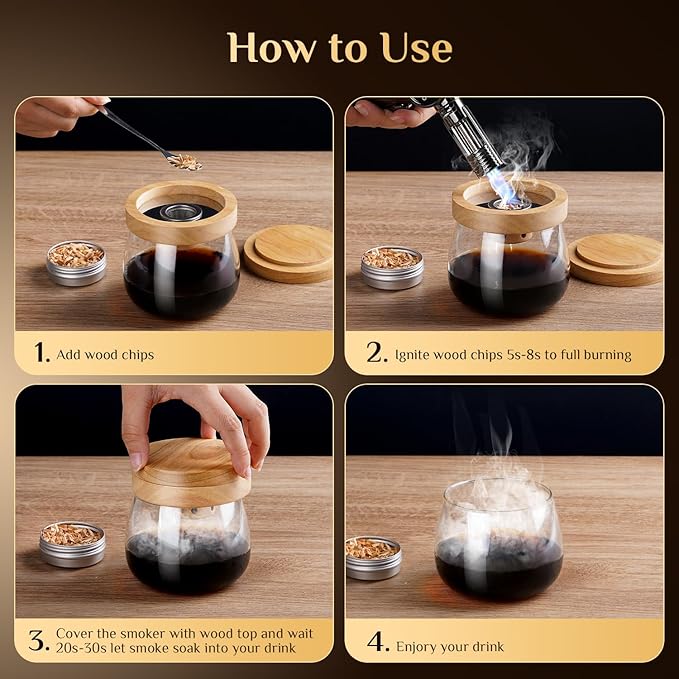 20PCS Whiskey Smoker Kit with Angle-Adjustable Metal Torch (No Butane) – 6 Flavors Natural Wood Chips, Anti-Burn Old Fashioned Cocktail Smoker Infuser Kit – Birthday Bourbon Gift for Men, Dad, Husband