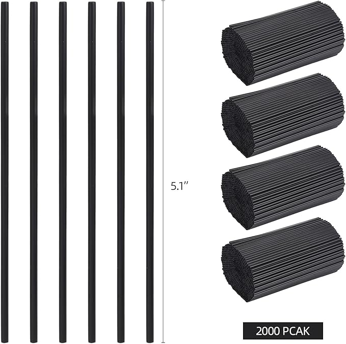 2000 Count 5 Inch Coffee Stirrers Straws, Disposable Plastic Sip Stir Swizzle Sticks for Cocktail Drinks - Black