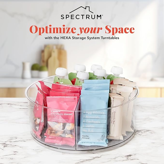 Spectrum Lazy Susan Organizer, Hexa 3 Divider 11" - Lazy Susan Turntable for Cabinet, Refrigerator, Pantry, Table, & Shelf - Rotating & Spinning Pantry Organization - Spice Rack Storage for Fridge