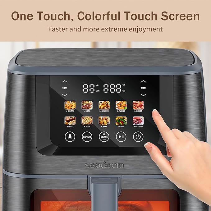 SEEDEEM Max XL Air Fryer 8QT, 10-in-1 Digital Air Fryer Oven with Color Touchscreen & Viewing Window, Toaster Oven Combo for Broil, Roast, Dehydrate, Bake – Gary