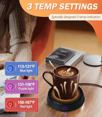 Mug Warmer - 25W Coffee Warmer for Desk Auto Shut Off, 3-Level Temp with Indicator Lights, Smart Candle Warmer Plate, Cup Warmer Heated Coaster for Coffee, Milk, Tea, Safely Use for Office/Home