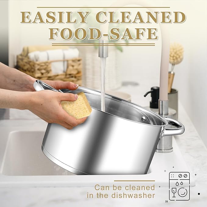 Leonyo Stainless Steel Stock Pot, 8 Quart Stock Pot with Visible Lid, Heavy Duty 3-Ply Induction Cooking Pot for Pasta, Soup, Spaghetti, 18/10 Stainless Steel StockPot for Canning, Boiling, Simmering