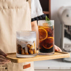 INSETLAN 12-Piece Ribbed Glassware - 6 Highball Glasses 12 oz, 6 Rocks Glass Cups 14 oz, Vintage Cocktail Drinking Glasses, Ideal for Wine, Juice, Water, Ice Coffee Cup, Whiskey, Mixed Drinkware