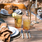 12pcs Vintage Drinking Glasses Set, 12 oz Highball Glasses & 9 oz Embossed Ribbed Glassware Cups for Thanksgiving Cocktail, Juice, Coffee, Whiskey (Amber)