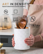 Nucookery 6.4'' Utensil Holder - Ceramic Utensil Holder for Kitchen Counter, Large Capacity Countertop Storage, Farmhouse Style Utensil Crock Organizer for Spoons, Spatulas & Cooking Tools