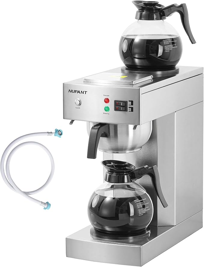 12-Cup Commercial Coffee Maker with Water Line 1.8L Auto-Filling Drip Coffee Maker Machine with 2 Glass Carafes and 2 Warmers Stainless Steel Pour over Coffee Brewer for Restaurant Office cafe