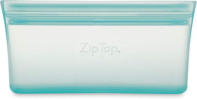 Zip Top Reusable Food Storage Bags | Snack Bag [Teal] | Silicone Meal Prep Container | Microwave, Dishwasher and Freezer Safe | Made in the USA