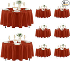 Fitable 8 Pack Round Tablecloths: Stain Resistant Wrinkle Free Circle Table Clothes, Washable Reusable Polyester Table Covers for Wedding Party Birthday Banquet Reception(Rust, 84 Inch)