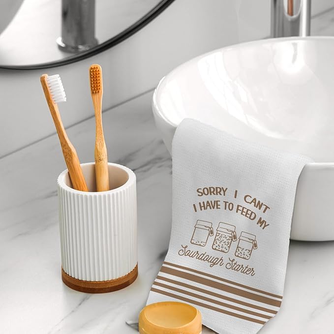 Funny Sourdough Baking Kitchen Towels, Gifts for Sourdough Bakers Tea Dish Towels for Kitchen, Baking Lover Gifts Decorative Hand Towels, 16x24 Inch Yellowish-Brown