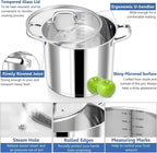 P&P CHEF 12 Quarts Cooking Stock Pot with Lid, Stainless Steel Stockpot Induction Pot for Soup, Tri-Ply Bottom & Clear Glass Lid & Double Handle, Dishwasher Safe