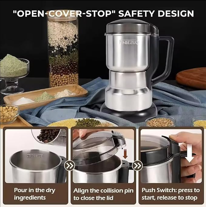 Electric Coffee Grinder, Grain mills, Spice Grinder Electric, Household Small Powder Grinding Machine, Herb Grinder, Multifunctional Grinding Machine with 304 Stainless Steel Blade