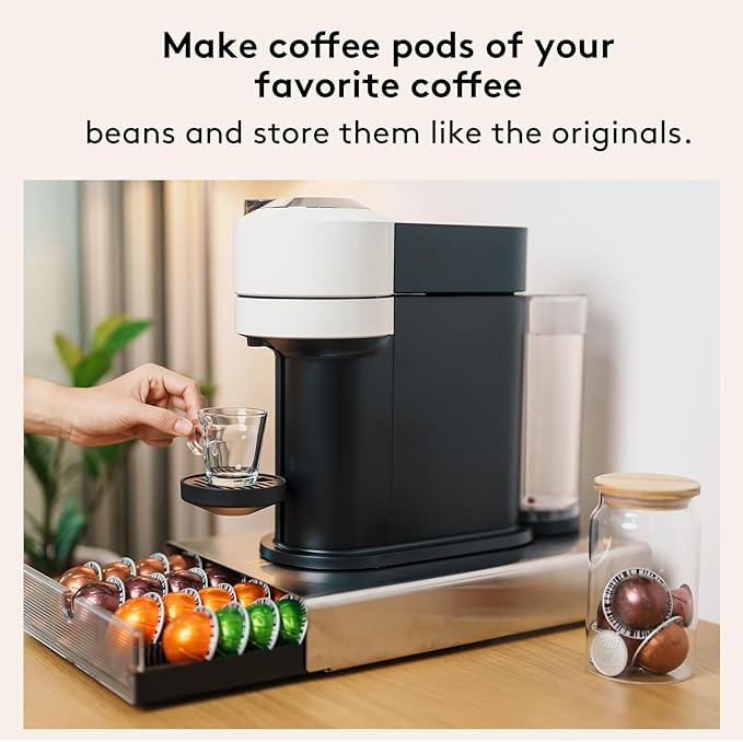 Reusable Vertuo Capsule Kit, for Reusable Nespresso Pods with Making Tools,49 Pcs Aluminum Foil Seal Lids, Holder, Brush, for Refilling Nespresso Vertuo Pods Reusable Vertuoline Pod