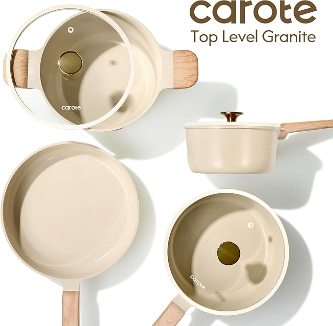 CAROTE 14Pcs Pots and Pans Set Non stick, Ceramic Cookware Set, Non-toxic Kitchen Cooking Set, PFAS and PFOA Free