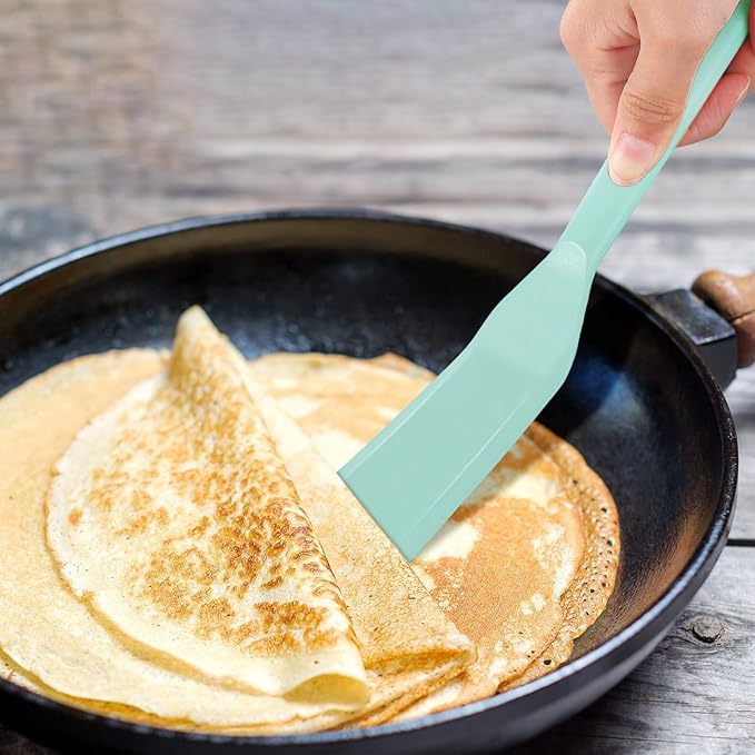 Crepe Spatula Narrow Silicone Thin Spatula Omelet Turner Multifunctional Long Heat Resistant Cooking Non Stick Pancake for Omelet Crepes Cooking Egg Burgers Pizza Pancake Steak(Aqua Sky)