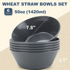 Wheat Straw Bowl Sets,6 PCS Unbreakable Cereal Bowl 50 OZ,Microwave and Dishwasher Safe Bowls,Super Big Bowl Sets BPA Free Big Bowl for Serving Cereal,Oatmeal and Salad (Deep Gray)