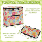 Insulated Picnic Basket,40L Leak-Proof Cooler Bag,Grocery Basket with Lid,2 Sturdy Handles,Storage Basket for Picnic, Picnic Basket for 4 Persons (Flower)