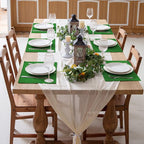 Linen Placemats Set of 8, Machine Washable, Heat Resistant, Wrinkle Free, Thick Polyester Kitchen Place Mats for Dining Table (Forest Green)