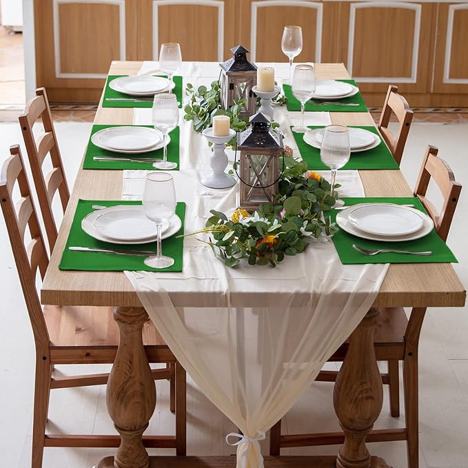 Linen Placemats Set of 8, Machine Washable, Heat Resistant, Wrinkle Free, Thick Polyester Kitchen Place Mats for Dining Table (Forest Green)