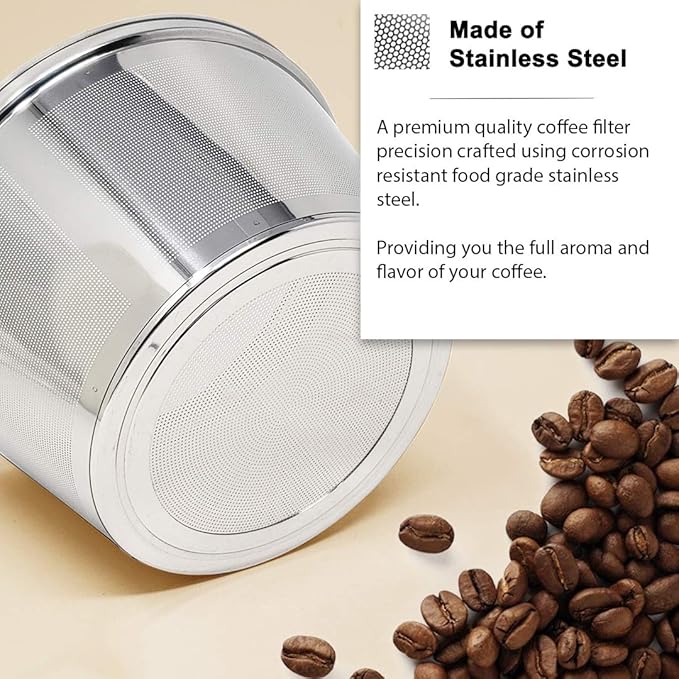GOLDTONE Stainless Steel Coffee Filter - 8-12 Cup Basket Reusable Metal Filter for Mr. Coffee and Black and Decker Machines - Includes Scoop and Brush