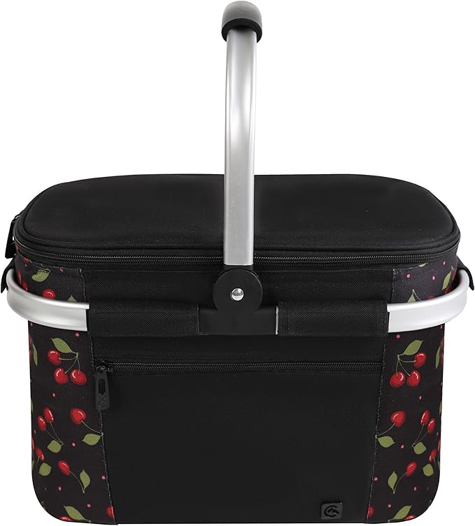 ALLCAMP Insulated Cooler Bag Portable Collapsible Picnic Basket Cooler with Sewn in Frame (Medium Cherry Pattern)