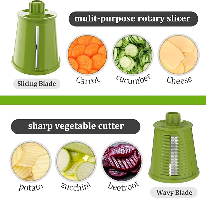 Ourokhome Rotary Cheese Grater Cheese Shredder, Mandoline Vegetable Slicer with 5 Interchangeable Blades and Strong Suction Base for Fruit, Vegetables, Nuts Grey