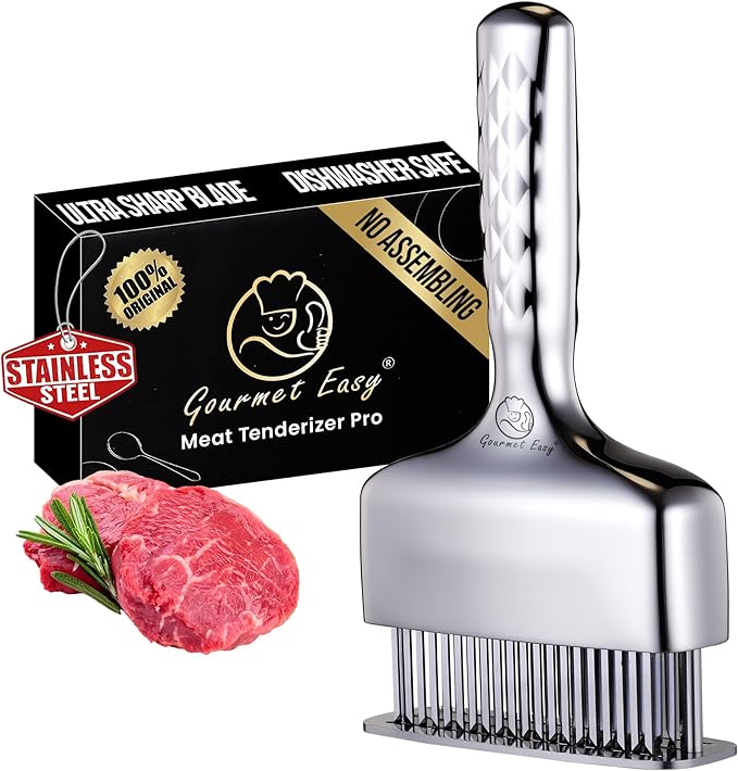 Meat Tenderizer Tool – Hassle Free Extra Long Handle, Rustproof One-Piece Meat Tenderizer Mallet & Hammer, Stainless Steel Blade Needle, Steak Cooking Accessories, No Assembly Needed, 5-Year Warranty