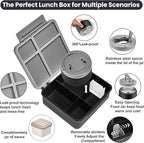 Bento Lunch Box with 8oz Soup Thermo,Kids Leakproof 4 Compartment Lunch Food Containers with Sauce Cup and Ice Pack,Kids Thermo Insulated Hot Food Jar and Lunch Bag for School,Trvael-Black