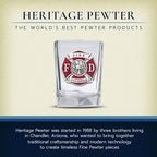 Heritage Pewter Firefighter Square Shot Glass | Hand-Sculpted 1.5 Ounce Shot Glass | Intricately Crafted Metal Pewter Alma Mater Inlay
