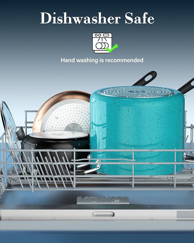 Cook N Home Nonstick Stockpot with Lid 10.5-Qt, Professional Deep Cooking Pot Cookware Canning Stock Pot with Glass Lid, Turquoise