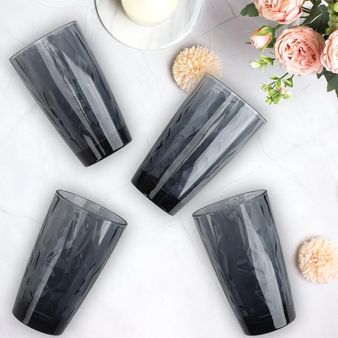 Topsky 16oz Plastic Tumblers Drinking Glasses Set of 4,Gray Acrylic Drinking Cups Wine Glasses Beverage Cups for Daily Use, Poolside, Outdoor&Indoor - Stackable,Dishwasher Safe,Easy to Clean