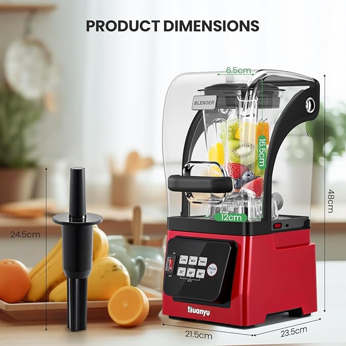 Huanyu Commercial Blender 2L 68OZ 2200W Quiet Professional Blenders with Sound Enclosure for Smoothies with Self-Cleaning Function Red