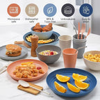 Wheat Straw Dinnerware Sets,42-Piece Plates and Bowls Sets for 6-Unbreakable,Reusable Plastic Dish Set-Dinner Plate/Cereal Bowl/Cup/Utensils-Microwavable Dishwasher Safe 42P-Deep Gray