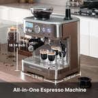 Espresso Machine with Grinder, Espresso Maker with 58MM Portafilter & Milk Frother, Latte Machine, Cappuccino Machines for Home, Automatic Stainless Steel Expresso Coffee Machines