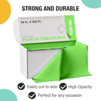 Exquisite Lime Green Plastic 54x300in Tablecloth Roll, Heavy Duty Disposable, Waterproof, Built-in Cutter, 36 Rectangle Table Covers, All-Season