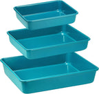 HONGBAKE Deep Baking Pans Set Nonstick, 3 Pack Large Rectangular Sheet Cake Pans,13/11/9Inch Oven Metal Baking Sheet Set, Stackable Non Toxic Bakeware for Baking Lasagana, Blue