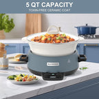 MAGNIFIQUE 5 Quart Programmable Slow Cooker with Auto Warm Setting, Glazed Ceramic Liner, Kitchen Small Appliance for Family Dinners, Blue