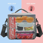 FlowFly Insulated Reusable Lunch Bag Adult Large Lunch Box for Women and Men with Adjustable Shoulder Strap,Front Zipper Pocket and Dual Large Mesh Side Pockets,Grey