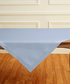 Solino Home Square Linen Tablecloth 52 x 52 Inch - 100% Pure Linen Sky Blue Table Throw - Classic Hemstitch, Machine Washable Table Cloth for Summer