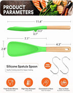 Cooking Spoon for Nonstick Cookwares, Great for Cooking and Serving Sturdy BPA-Free Matte Silicone, Wood Handle Spoon for Mixing, Scoop, and Scrape (AGR, 11.4 inch)