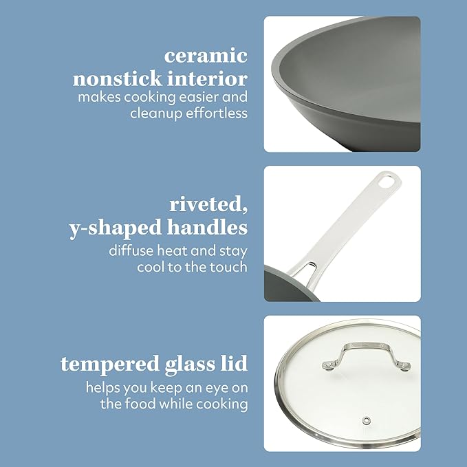 Sur La Table Kitchen Essentials Cool Commune Hard Anodized 10 Piece PFA Free Ceramic Non stick Interior Forged Durable Aluminum Pots and Pans Cookware Set - Black - Induction Compatible