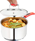 Sauce Pan, Stainless Steel 3 Quart Sauce Pan with Clear Glass Lid and Permanent Measurement Markings, Small Boiling Pot, Induction, Gas Electric Compatible