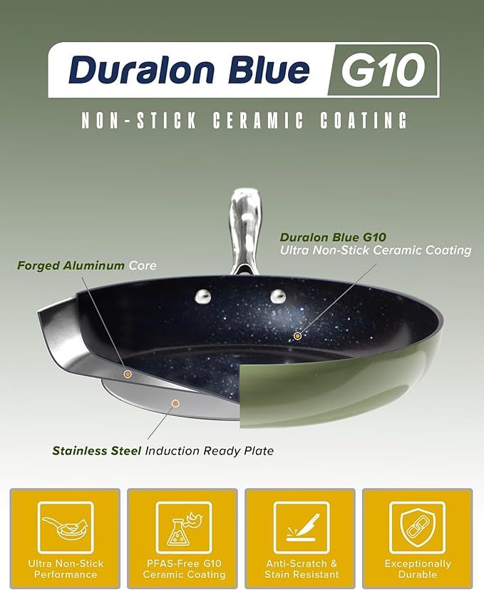 Nuwave Lux 13-Piece Premium Cookware Collection, Healthy G10 Duralon Blue Ceramic Nonstick, Ultra Durable, PFAS-Free, Lightweight & Works on All Cooktops