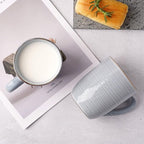 famiware Tempus Coffee Mugs Set of 4, 14 oz Cup Set, Stoneware Mugs with Handle for Coffee, Tea, Cocoa, Milk, Cappuccino, Microwave Safe - Pearl Blue