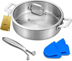 LOLYKITCH Sauté Pan, 7 QT Tri-Ply Stainless Steel Deep Cooking Pot, 12 Inch Everyday Pan with Lid, Large Induction Frying Skillet Compatible with All Cooktops, Two Ergonomic Handles for Conversion