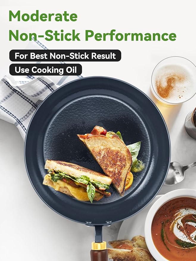 Nonstick Frying Pan, 11-Inch Enameled Carbon Steel Pan, Stay-Cool Wooden Handle Stir-Fry Pan, Non Toxic, PTFE & PFOA Free Oven-Safe, Season-Free Carbon Steel Skillet For All Stovetops