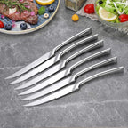 Lemeya Stainless Steel Steak Knives Set of 6,Forge Steak Knife,Serrated Steak Knives Set,6 Piece Heavy Steak Knives-10 inch,Mirror Polished,Dishwasher Safe