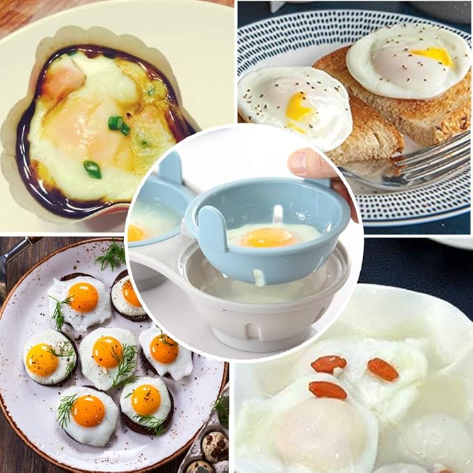 Microwave Egg Poacher, 2 Packs Poached Egg Cooker with Measure Cup, Dishwasher Safe BPA Free, Egg Maker Poached Egg Steamer Blue+Orange