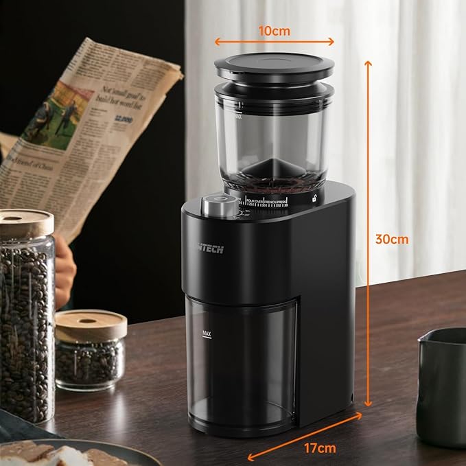 Anti-static Conical Burr Coffee Grinder, Adjustable Electric Mill, 38 Precise Grind Settings, Precision Timer, for Espresso, Drip and French Press, Black
