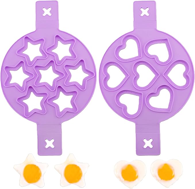 7-Cavity Pancake Maker Mold,Silicone Egg Ring Maker for Nonstick Cooking - Create Fun Shape Breakfast for Kids, Easy to Use with Handle for Microwave, Oven